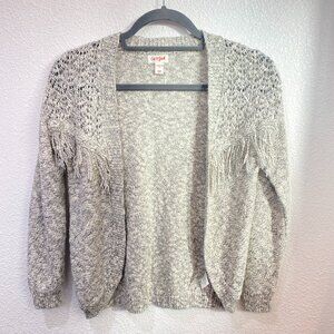Cat & Jack, Girls Fringe Knit Cardigan, Grey and white blend, - Large (10/12)